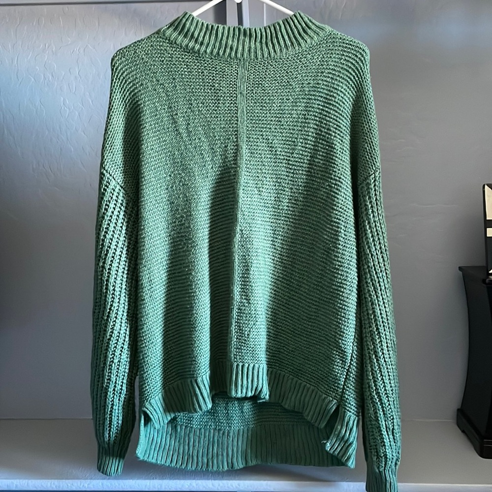 Green mock turtleneck knit sweater